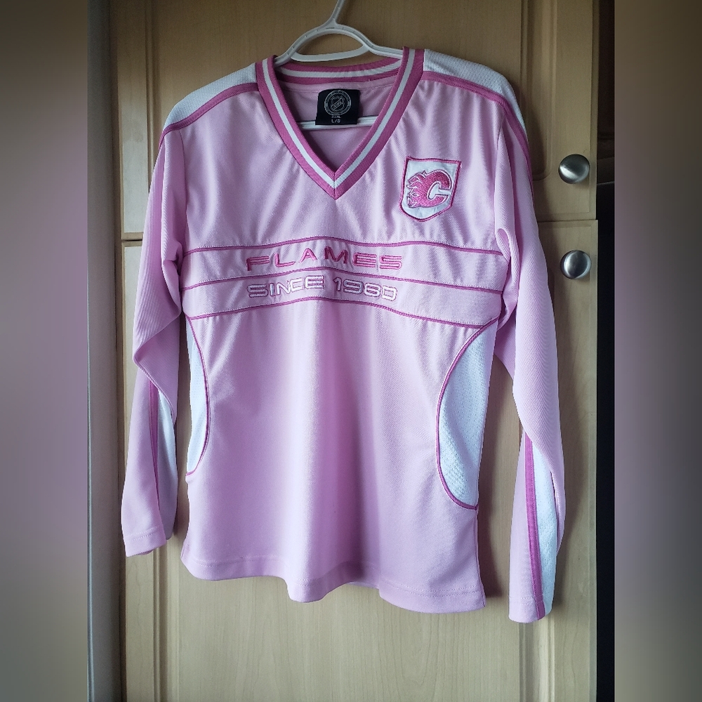 NHL Flames Pink Napke Leaf Jersey Pink Long Sleeve